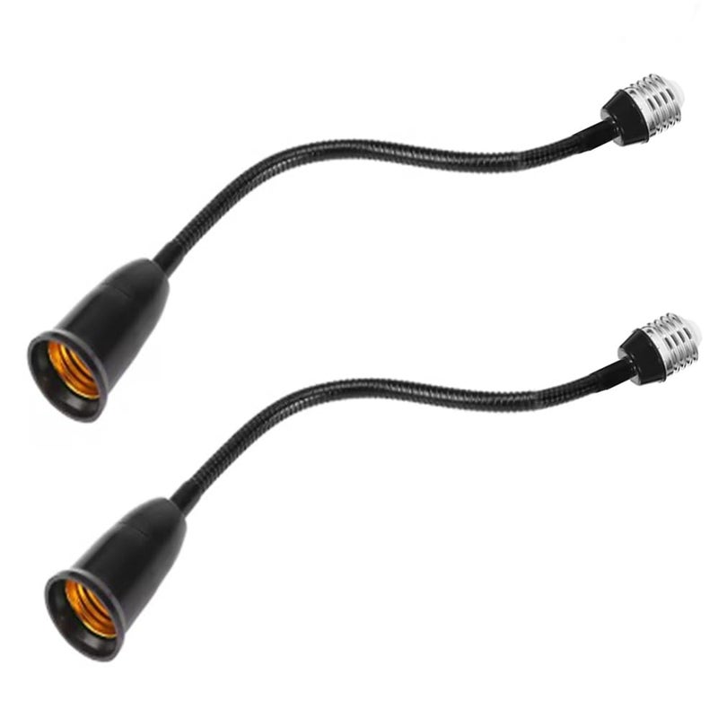 DBKMPZ 2 Pack E26/E27 Light Socket Extender Adapter,30cm/12 inch Light Bulb Extension,E26 to E26 Socket Extender,Bendable Flexible Gooseneck Adjustable Extension Socket Extender Adaptor (Black) - Image 1